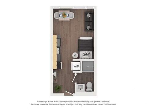 Floor plan for studio, 1 bath, 269 sqft